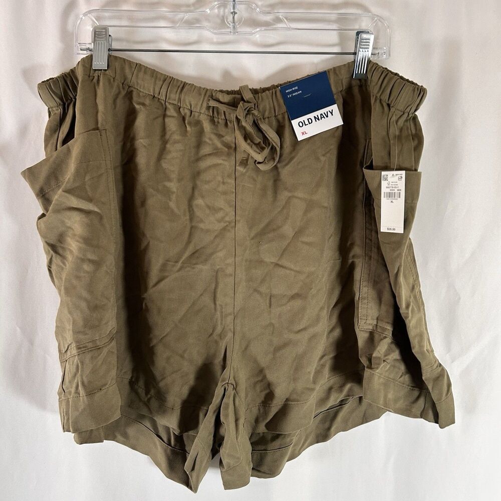 New Old Navy Shorts Women XL Green High Rise 3.5" Inseam Drawstring Cargo Pocket